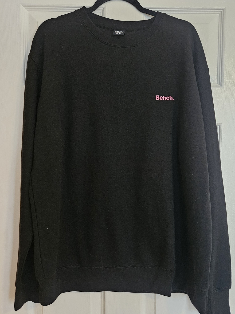 Bench Men's Black Crewneck Sweatshirt with Pink Logo
